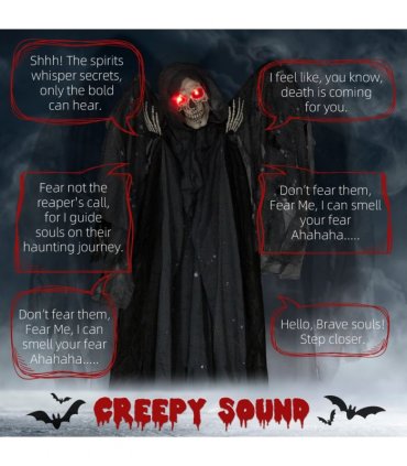 HOMCOM Winged Grim Reaper Animatronic Prop w/ Light Up Eyes, for Haunted House