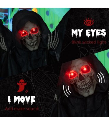 HOMCOM Winged Grim Reaper Animatronic Prop w/ Light Up Eyes, for Haunted House