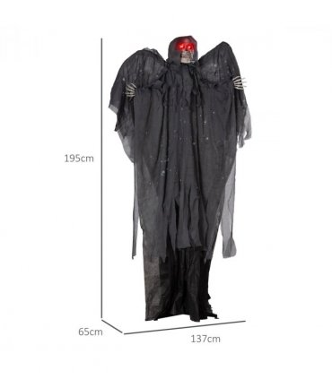 HOMCOM Winged Grim Reaper Animatronic Prop w/ Light Up Eyes, for Haunted House