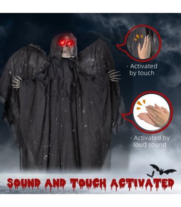 HOMCOM Winged Grim Reaper Animatronic Prop w/ Light Up Eyes, for Haunted House