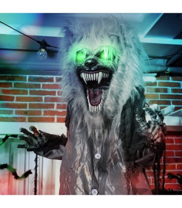 HOMCOM Halloween Skeleton Werewolf Animatronic Prop with Light Up Eyes