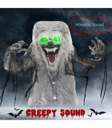 HOMCOM Halloween Skeleton Werewolf Animatronic Prop with Light Up Eyes