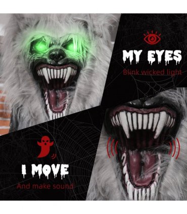 HOMCOM Halloween Skeleton Werewolf Animatronic Prop with Light Up Eyes