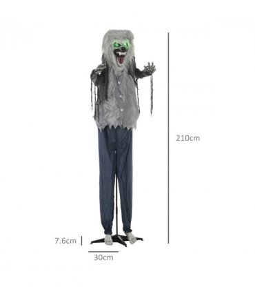 HOMCOM Halloween Skeleton Werewolf Animatronic Prop with Light Up Eyes