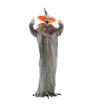 HOMCOM Halloween Clown Animatronic Prop with Light Up Eyes, for Indoor Outdoor