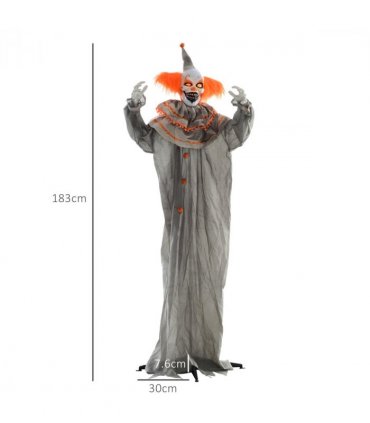 HOMCOM Halloween Clown Animatronic Prop with Light Up Eyes, for Indoor Outdoor