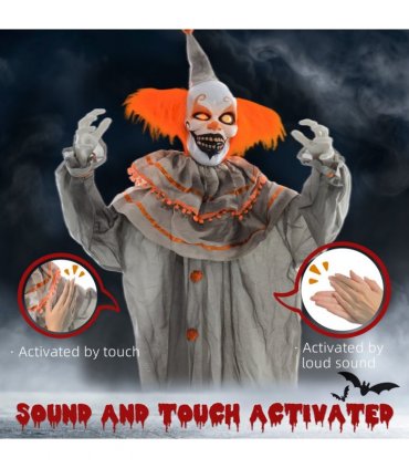 HOMCOM Halloween Clown Animatronic Prop with Light Up Eyes, for Indoor Outdoor