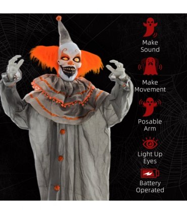 HOMCOM Halloween Clown Animatronic Prop with Light Up Eyes, for Indoor Outdoor