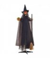 HOMCOM Halloween Witch with Broomstick Animatronic Prop with Light Up Eyes