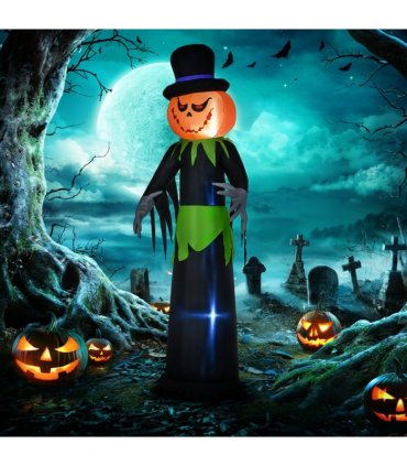 Outsunny 8FT Tall Halloween Inflatable Pumpkin Ghost in A Hat Decoration
