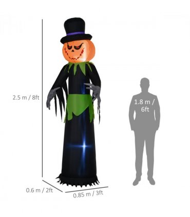 Outsunny 8FT Tall Halloween Inflatable Pumpkin Ghost in A Hat Decoration