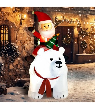 Outsunny 6.6FT Christmas Inflatable Santa Claus w/ Polar Bear for Graden