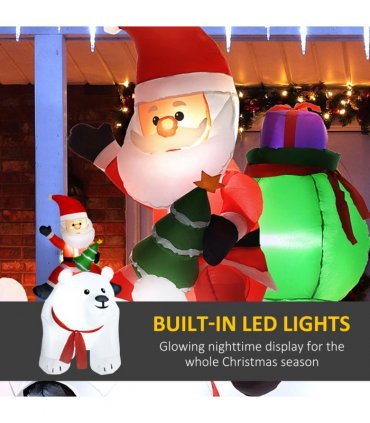 Outsunny 6.6FT Christmas Inflatable Santa Claus w/ Polar Bear for Graden