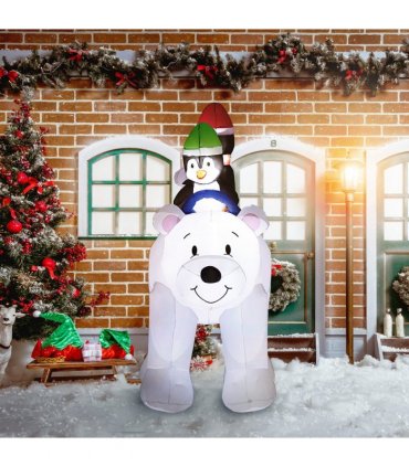 Outsunny 6.4FT Christmas Inflatable Two Penguins Riding on Polar Bear