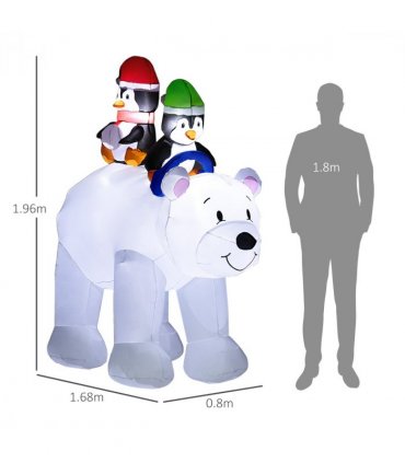 Outsunny 6.4FT Christmas Inflatable Two Penguins Riding on Polar Bear