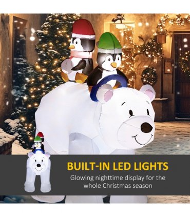 Outsunny 6.4FT Christmas Inflatable Two Penguins Riding on Polar Bear