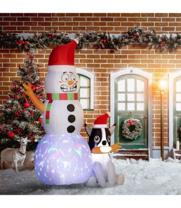 Outsunny 6.2FT Christmas Blow Up Snowman with Dog for Garden Party Outdoor