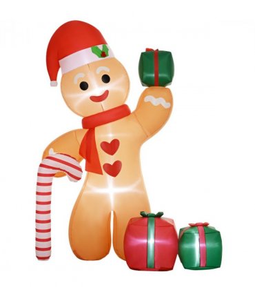 Outsunny 8FT Christmas Blow Up Gingerbread Man with Candy Cane for Party