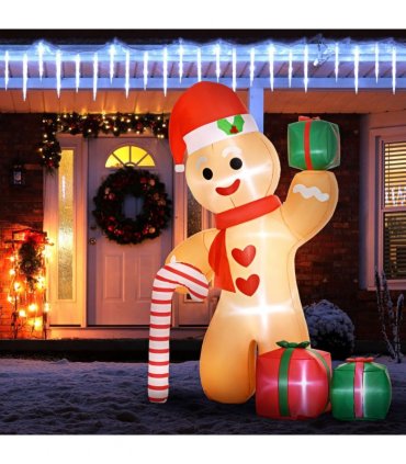 Outsunny 8FT Christmas Blow Up Gingerbread Man with Candy Cane for Party