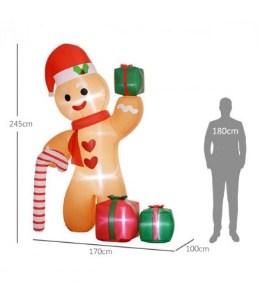 Outsunny 8FT Christmas Blow Up Gingerbread Man with Candy Cane for Party