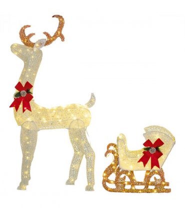 Outsunny Light Up Reindeer & Sleigh Christmas Decoration w/ 170 LED Lights