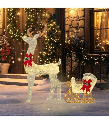 Outsunny Light Up Reindeer & Sleigh Christmas Decoration w/ 170 LED Lights