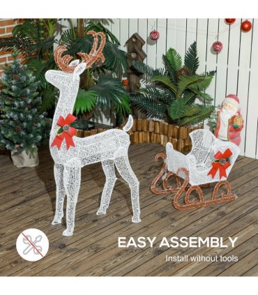 Outsunny Light Up Reindeer & Sleigh Christmas Decoration w/ 170 LED Lights
