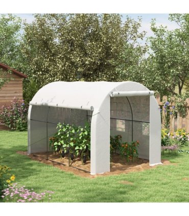 Outsunny Polytunnel Greenhouse with PE Cover, Galvanised Steel Frame, White