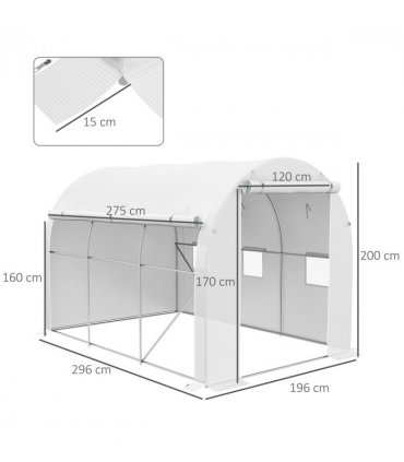 Outsunny Polytunnel Greenhouse with PE Cover, Galvanised Steel Frame, White