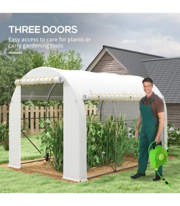 Outsunny Polytunnel Greenhouse with PE Cover, Galvanised Steel Frame, White
