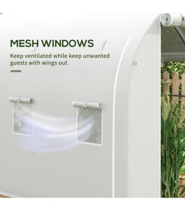 Outsunny Polytunnel Greenhouse with PE Cover, Galvanised Steel Frame, White