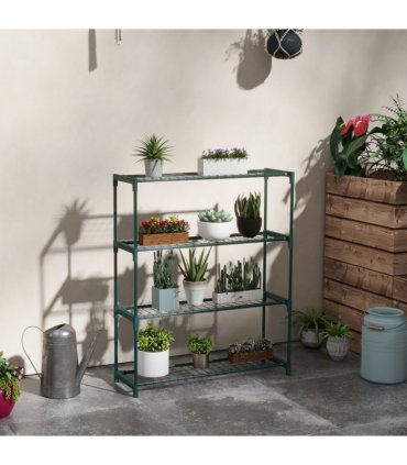 Outsunny Plant Stand, 4-Tier Planter Holder Flower Display Rack, Dark Green