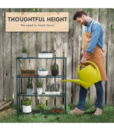 Outsunny Plant Stand, 4-Tier Planter Holder Flower Display Rack, Dark Green