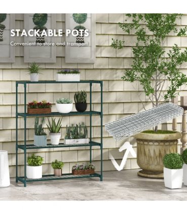 Outsunny Plant Stand, 4-Tier Planter Holder Flower Display Rack, Dark Green