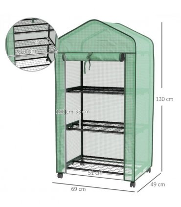 Outsunny Portable Mini Greenhouse with Roll-up Door and Wheels, Green