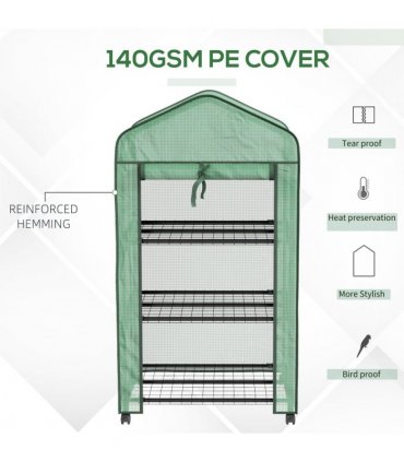 Outsunny Portable Mini Greenhouse with Roll-up Door and Wheels, Green