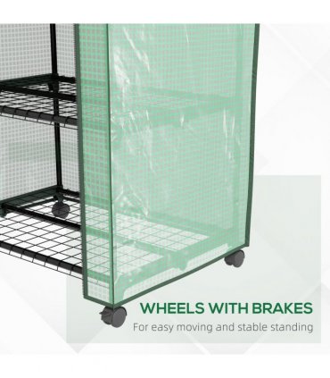 Outsunny Portable Mini Greenhouse with Roll-up Door and Wheels, Green