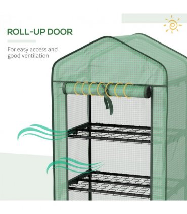 Outsunny Portable Mini Greenhouse with Roll-up Door and Wheels, Green