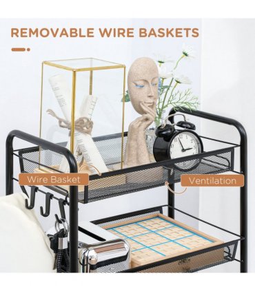 HOMCOM 5 Tier Utility Rolling Cart with Removable Mesh Baskets, Black