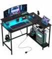 HOMCOM L Shaped Desk with LED Lights Reversible Corner Gaming Desk with Storage