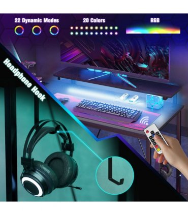 HOMCOM L Shaped Desk with LED Lights Reversible Corner Gaming Desk with Storage