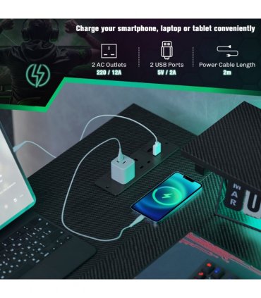 HOMCOM L Shaped Desk with LED Lights Reversible Corner Gaming Desk with Storage