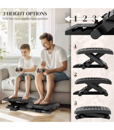 Foot Rest for Under Desk with Massage Function, Adjustable Angle and Height