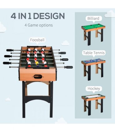 HOMCOM 4-In-1 Multi Games Table with Tennis Billiard Foosball Hockey 2 Types
