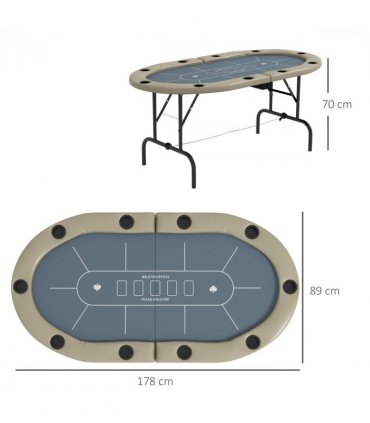 SPORTNOW 10 Player Folding Poker Table with Cup Holders, Steel Base, Brown