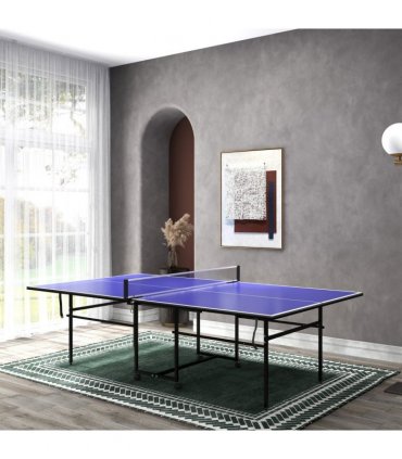 SPORTNOW 9FT Folding Table Tennis Table w/ 4 Wheels, for Indoors, Blue