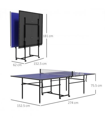SPORTNOW 9FT Folding Table Tennis Table w/ 4 Wheels, for Indoors, Blue