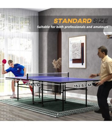 SPORTNOW 9FT Folding Table Tennis Table w/ 4 Wheels, for Indoors, Blue