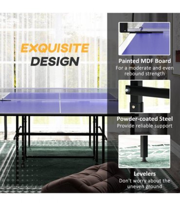 SPORTNOW 9FT Folding Table Tennis Table w/ 4 Wheels, for Indoors, Blue