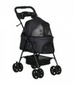 PawHut Pet Stroller Foldable Travel Carriage w/ Brake Basket Canopy, Black